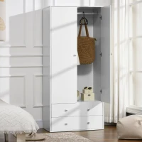 HOMCOM Armoire Wardrobe Closet with 2 Drawers, 71" Tall Wardrobe Cabinet with Hanging Rod, 2 Door Bedroom Armoires, Modern Clothing Storage Cabinet for Bedroom, White(m-1)