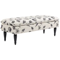 HOMCOM Linen-Touch Upholstered Fabric Ottoman Bench for Bedroom, Entryway, Living Room, Beige with Seashells(m-1)