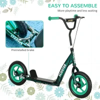 Qaba Kids Scooter with Adjustable Handlebar, Kids Kick Scooter with Non-slip Footplate, Rear Brake, 12" EVA Wheels, Green(m-5)