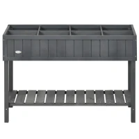 Outsunny Wooden Raised Garden Bed, Elevated Planter Box Stand with 8 Slots and Open Shelf, Dark Gray(m-11)