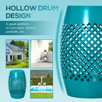 Outsunny 12" Steel Outdoor Side Table, Round Hollow Drum Patio End Table, Accent Table for Indoor and Outdoor, Blue(m-4)