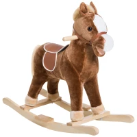 Qaba Kids Ride on Rocking Horse Toddler Plush Toy with Realistic Sounds for 3-6 Years Old Children - Brown(m-1)
