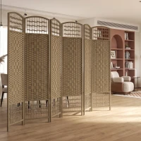 HOMCOM 6 Panel Folding Room Divider Portable Privacy Screen Wave Fiber Room Partition for Home Office Natural(m-8)