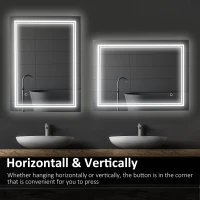 kleankin 32" x 24" LED Bathroom Mirror, Lighted Vanity Mirror, Wall Mounted with Smart Touch Button, Horizontally and Vertically, Waterproof, Plug-in, Silver(m-6)