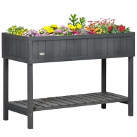 Outsunny Wooden Raised Garden Bed, Elevated Planter Box Stand with 8 Slots and Open Shelf, Dark Gray