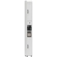 HOMCOM Narrow Bathroom Cabinet, Tall Bathroom Storage Cabinet with Barn Doors, Drawer and Adjustable Shelves, White Wood Grain(m-11)