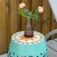 Outsunny Decorative Outdoor Stool, 12" Round Patio Side Table, Mosaic Accent Plant Stand for Garden, Balcony, Blue(m-7)