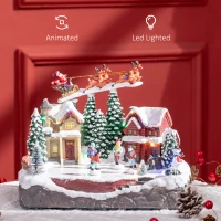 HOMCOM Christmas Village, Santa and Deer Skating Pond Animated Winter Wonderland Set with Multicolored LED Light, Plug-In Christmas Decoration(m-7)