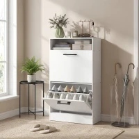 HOMCOM Shoe Cabinet 2 Flip Drawers Adjustable Dividers Shoe Storage Cabinet Top Shelf Entryway White(m-9)