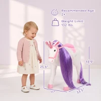 Qaba Ride on Horse for Kids 2+ Years, Toddler Riding Horse with Neighing, Stuffed Animal Horse Toy with Padding, White(m-3)