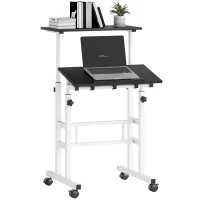HOMCOM Stand Up Desk, Height & Angle Adjustable Computer Desk with Wheels for Standing or Sitting, Laptop Table, Black(m-9)