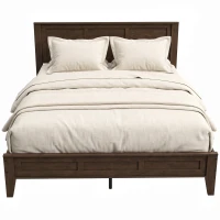 HOMCOM Queen Size Bed Frame with Headboard and Footboard, Mid-Century Modern Platform Bed Frame with Under-Bed Storage, Walnut(m-11)