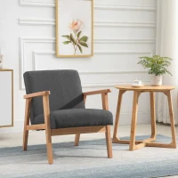 HOMCOM Mid-Century Modern Accent Chair Retro Fabric Armchair Wooden Arm Upholstered Lounge Chair for Living Room Grey(m-1)