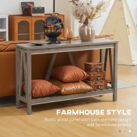 HOMCOM Console Table, Farmhouse Entryway Table with Storage Slatted Shelf, Rustic Sofa Table with Anti-Tipper for Living Room, Hallway, Gray(m-5)