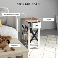 HOMCOM End Side Table with Charging Station, 2 USB Ports and 1 Outlet for Living Room, Bedroom, 11.75" x 23.5" x 24.5", White(m-6)