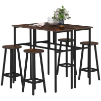 HOMCOM Bar Table Set of 6 Bar Table and Stools for 4 2 Breakfast Tables and 4 Stools for Living Room Dining Room Rustic Brown(m-9)