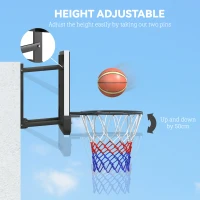 Soozier Wall Mounted Basketball Hoop, Height Adjustable Mini Basketball Hoop with 43" x 35" Backboard, 18" Steel Rim, Black(m-5)