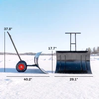 Outsunny Snow Shovel with Wheels, 29" Metal Snow Pusher with Adjustable Handle, 7-Angle Blade, Wear Strip for Driveway, Black(m-3)