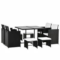 Outsunny 9 Pieces Patio Wicker Dining Set, PE Rattan Garden Sectional Sofa Outdoor Space-Saving Furniture Sets, White(m-2)