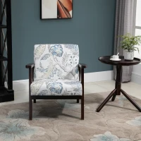HOMCOM Mid-Century Modern Accent Chair Retro Fabric Armchair Wooden Arm Upholstered Lounge Chair for Living Room Floral(m-7)