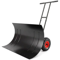 Outsunny Snow Shovel with Wheels, 29" Metal Snow Pusher with Adjustable Handle, 7-Angle Blade, Wear Strip for Driveway, Black(m-1)