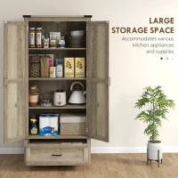 HOMCOM 69" Tall Farmhouse Kitchen Pantry Cabinet with 2 Doors, Drawer and Adjustable Shelves, Grey(m-4)