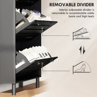 HOMCOM Narrow Shoe Storage Cabinet, 3 Flip Drawers, Adjustable Shelves, 18-24 Pairs Capacity, Black(m-6)