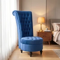 HOMCOM Retro High Back Armless Royal Accent Chair Fabric Upholstered Tufted Seat for Living Room, Dining Room and Bedroom, Blue(m-9)