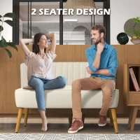 HOMCOM Modern 2 Seat Sofa for Bedroom, Upholstered Two Seater Couch with Rubber Wood Legs, Cream White(m-6)