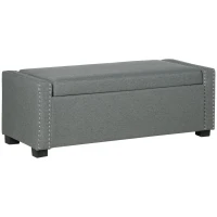 HOMCOM Nailhead Trim Upholstered Flip Top Storage Bench, Fabric Ottoman for Bedroom, or Living room, Light Grey(m-1)