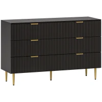 HOMCOM Modern Chest of Drawers 6 Drawer Dresser for Bedroom with Gold Legs and Handles, Black(m-8)