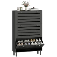 HOMCOM Narrow Shoe Storage Cabinet, 3 Flip Drawers, Adjustable Shelves, 18-24 Pairs Capacity, Black(m-9)