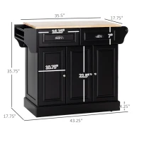 HOMCOM Triple-Cabinet Kitchen Island on Wheels, Kitchen Storage Cabinet with Drawers, Rolling Utility Cart, Black(m-3)