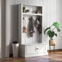 HOMCOM Hall Tree, Entryway Bench with Coat Rack, White(m-2)