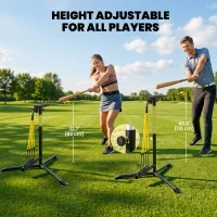 Soozier Baseball Hitting Trainer with 4 Power Bands, 32.7"-43.3" Adjustable Batting Practice Equipment with Stakes, Carry Bag(m-4)