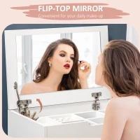 HOMCOM Vanity Set with Flip Top Mirror, Makeup Vanity Desk with Stool, Dressing Table with Drawer and 7 Compartments, White(m-4)