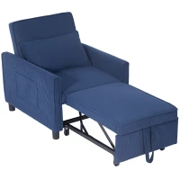 HOMCOM 3-in-1 Convertible Chair Bed, Pull Out Sofa Bed Sleeper Chair with Adjustable Backrest, Pillow, and Pockets, Blue(m-1)