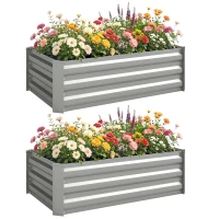 Outsunny Set of 2 Galvanized Raised Beds for Garden, Outdoor Planter Box for Flowers, Herbs and Vegetables, Light Grey(m-9)