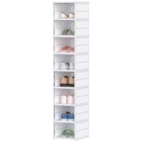 HOMCOM Stackable Plastic Shoe Boxes, 8 Pack Foldable Shoe Storage Boxes with Clear Door, No Assembly, Fit Size 10, White(m-1)