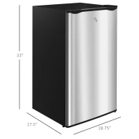 HOMCOM 3.2 Cu.Ft Mini Fridge with Freezer, Compact Refrigerator with Adjustable Thermostat, Shelf and Single Reversible Door for Bedroom, Dorm, Home Office, Energy Efficient, Silver(m-3)