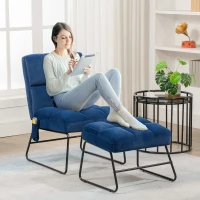 HOMCOM Accent Chair with Ottoman, Velvet Club Chair with Vibration Massage, Remote Control and Metal Legs for Living Room, Bedroom, and Home Office, Blue(m-10)