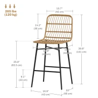 HOMCOM Rattan Counter Height Bar Stools Set of 2, 26" Counter Stools with Back, Modern Bar Chairs for Kitchen Island, Brown(m-3)