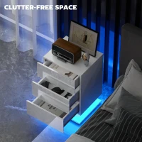HOMCOM Modern LED Nightstand Bedside Table with Adjustable Colour Lighting & 3 Drawers, APP Control, Glossy White(m-5)