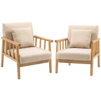 HOMCOM 24.5" Single Couch for Small Spaces, Modern Sofa for Bedroom, Living Room Furniture, Upholstered Small Couch with Throw Pillow and Wood Legs, Set of 2, Beige(m-11)