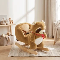 Qaba Raccoon Baby Rocking Horse, Kids Plush Ride-On Toy with Realistic Sounds and Safety Belt, Brown(m-8)