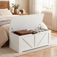 HOMCOM 39.4 Inches Storage Chest, Storage Trunk with 2 Safety Hinges for Living Room, White Wood Grain(m-1)