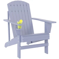 Outsunny Oversized Adirondack Chair, Outdoor Fire Pit and Porch Seating, Classic Log Lounge w/ Built-in Cupholder, Gray(m-1)