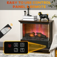 HOMCOM 26" Electric Fireplace Stove, 1400W Freestanding Fire Place Heater with Adjustable 3D Flame, Remote Control, Brown(m-7)