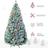 HOMCOM 9' Artificial Snow Christmas Trees with Frosted Branches, Warm White or Colorful LED Lights, Steel Base(m-5)