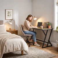 HOMCOM 55 Inch Computer Desk, Industrial Writing Desk with Z-Shaped Metal Leg, Study Table for Home Office, Rustic Brown(m-7)